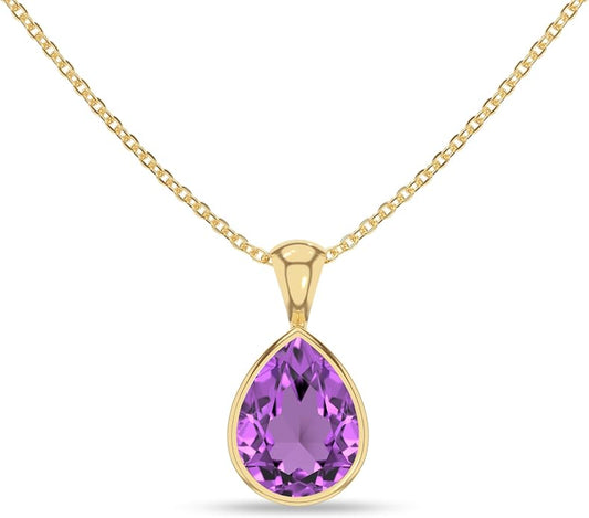 Natural Amethyst Pendant Necklaces for Women in Sterling Silver/18K Yellow Gold/Rose Gold Vermeil, February Birthstone Jewelry Gifts for Her Birthday, Anniversary (Oval, Pear, Round)