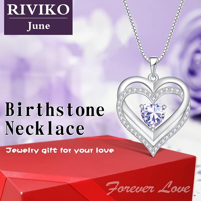 RIVIKO Infinity Heart Symbol Necklace for Women 925 Sterling Silver Love Heart Pendant Mothers Day Anniversary Birthday Christmas Jewelry Gifts for Women Mom Wife Sister Her Friends