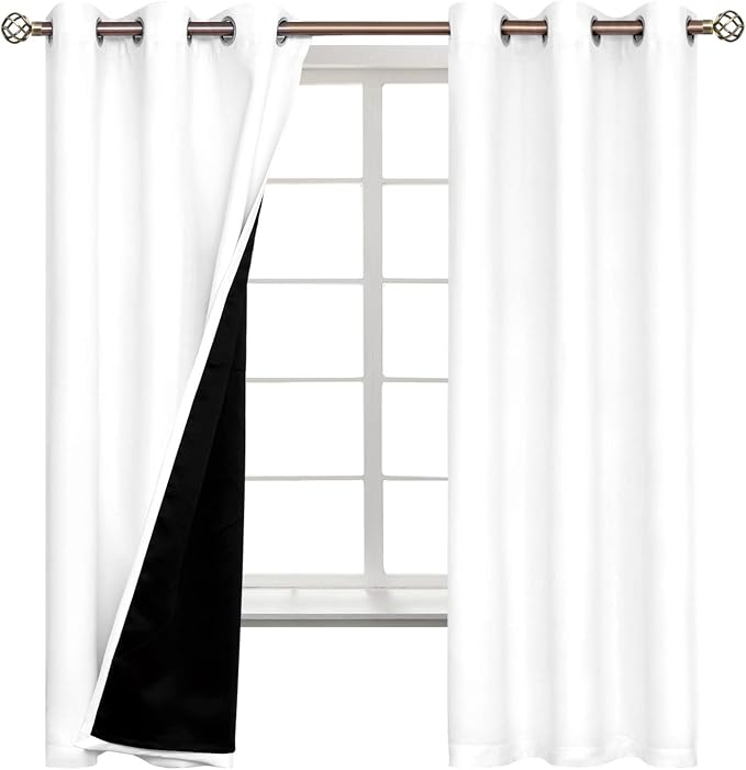BGment White Blackout Curtains 63 Inch Long - Black Out Curtains for Bedroom Thermal Insulated Curtains for Summer Grommet Total Room Darkening Window Drapes, 2 Panels, 42 x 63 Inch