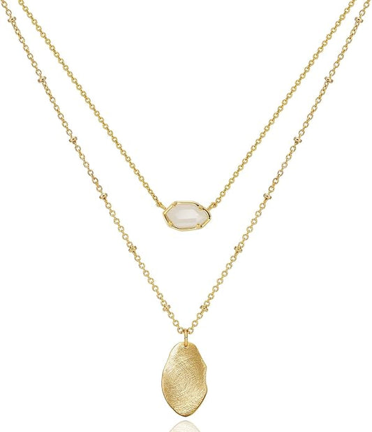 OZEL JEWELRY & GIFT Layered Gold Necklaces for Women - Crystal Colorful Delicate Cutting Pendant Necklace - 18K Gold Plated - Birthday Gifts (Made in Korea)