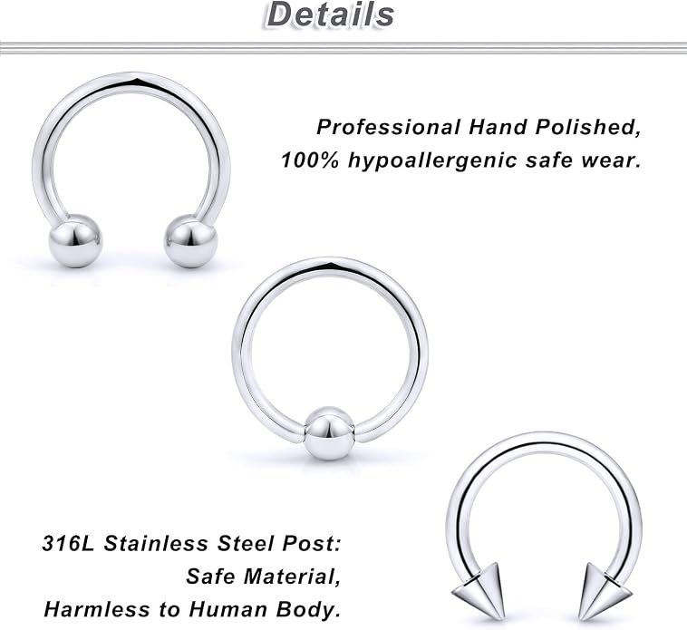 00G 0G 2G 4G 6G 8G 10G 12G 14G 16G Septum Rings Silver Black Surgical Steel Heavy Gauges Earrings Stretching kit Eyebrow Lip Septm Nose Rings Helix Tragus Daith Rook Earrings Hoops 10mm-19mm