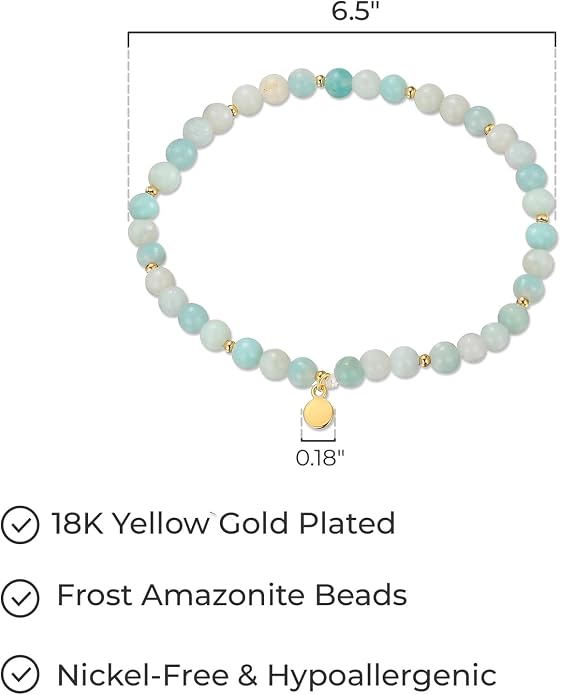 MORGAN & PAIGE Bronze 18k Yellow Gold Plated Genuine Gemstones Stretch Bracelets for Women Trendy - Elegant Dainty Gold Beaded Bracelets for Women, 4mm Gemstone Beads Lightweight Adjustable 6.5 Inch