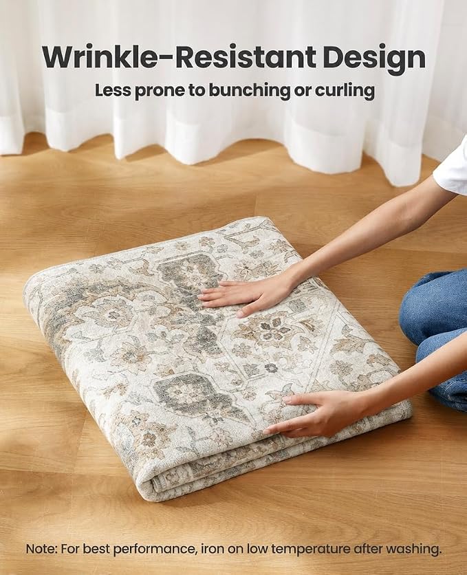 AMADA HOMEFURNISHING 5x7 Area Rugs, Washable Living Room Rug Low-Profile with Non-Slip Backing & Durable Edge Binding, Vintage for Living Room, Bedroom, Dining Room, Brown