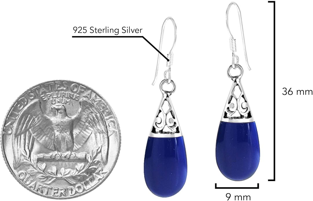 AeraVida Filigree Swirl Teardrop Simulated Blue Lapis-Lazuli Inlay .925 Sterling Silver Dangle Earrings | Classic Sterling Silver Dangle Earrings for Women | For Mother’s Day