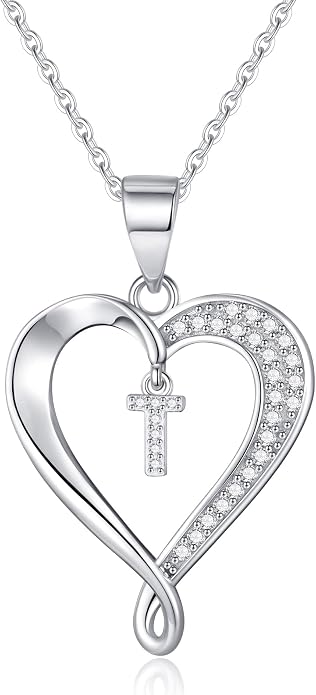 Infinity Heart Necklaces for Women, S925 Sterling Silver Initial Necklace Womens Jewelry Mothers Day Gifts Girls Valentines Gifts for Her Christmas Birthday Gifts for Women Mom Wife Girlfriend