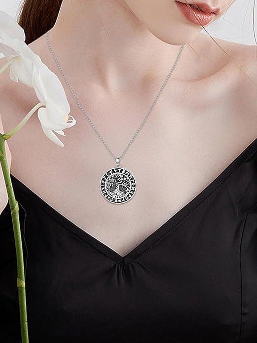 Viking Necklace for Men 925 Sterling Silver Viking Wolf/Thors Hammer/Vegvisir/Tree of Life/Compass Pendant Norse Necklace Amulet Talisman Christmas Gifts for Him Her