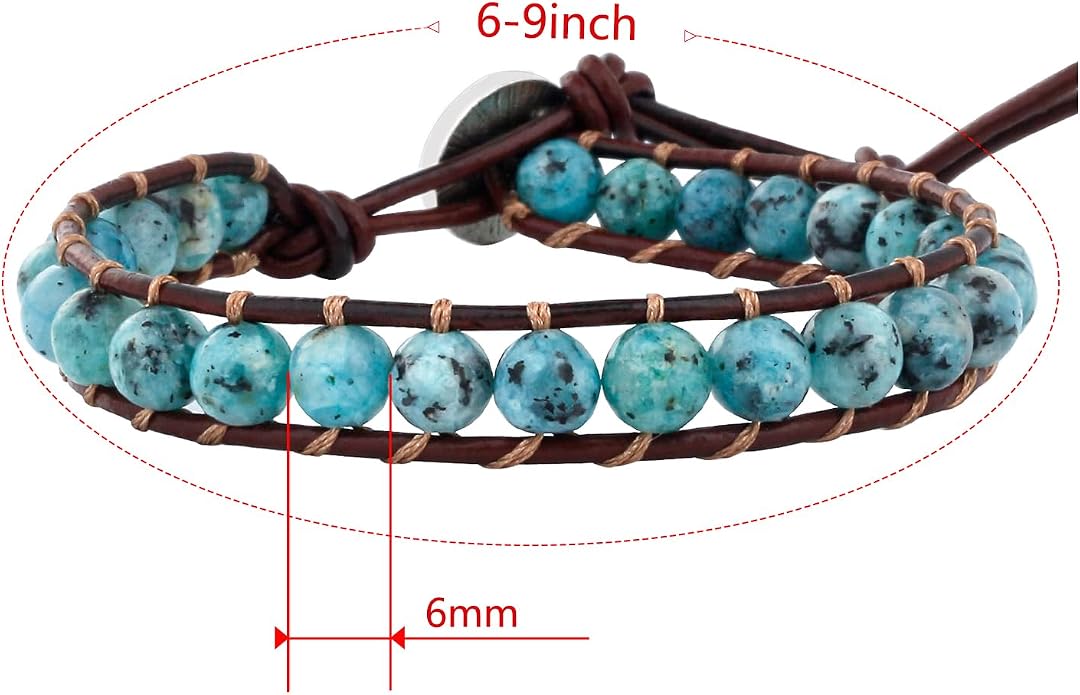 KELITCH Turquoise Mix Beaded Bracelets Single Wrap Bracelet on Brown Leather Handwoven New Jewelry