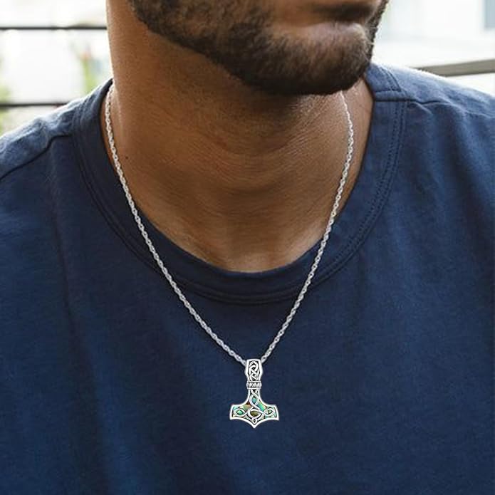 Norse Hammer Necklace Sterling Silver Norse Pagan Hammer Pendant Necklace Viking Jewelry for Men Women