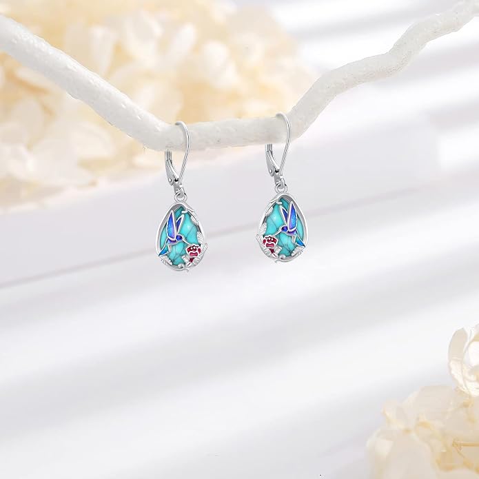 Dangle Earrings Sterling Silver Moonstone/Turquoise/CZ/Crystal Earrings for Women Tree of Life Animal Filigree Leverback Earrings Jewelry Gifts