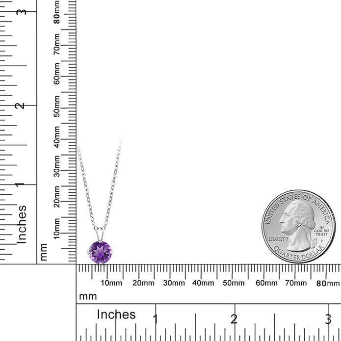 Gem Stone King 7MM Round Gemstone Birthstone Pendant Necklace For Women | 925 Sterling Silver | With 18 Inch Silver Chain | Fine Jewelry Gifts for Women Her Mom Wife