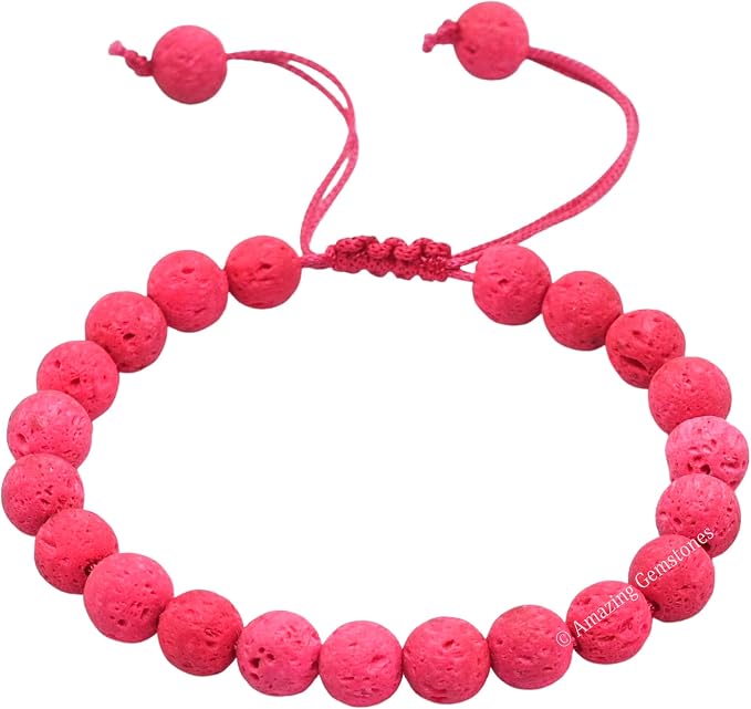 Amazing Gemstone Pink Lava Bracelet, Gifts for Men & Women - Protection Healing Crystal Bracelet - 8mm Gemstone Beaded Adjustable Bracelet, Pulseras para Hombres Mujer Stocking Stuffers