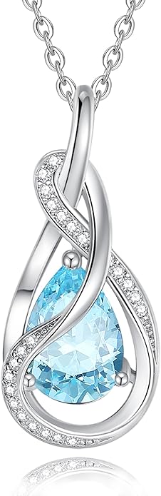 FANCIME TimelessTie Birthstone Necklace for Women White Gold Plated Sterling Silver Ribbon Design Jewelry Knot Pendant Fine Jewelry Gemstone Anniversary Birthday Graduation Mothers Day Gifts for Women Wife Mother Her
