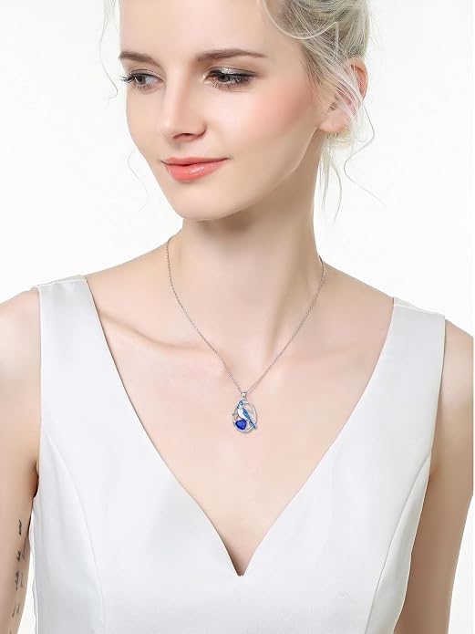 Midari Ocean Necklace 925 Sterling Silver Flamingo Mama Bear Dolphin Penguin Sea Turtle Axolotl Desert Cactus Nautical Rudder Tropical Palm Compass Wave Pendant Boho Jewelry Gifts for Women Men