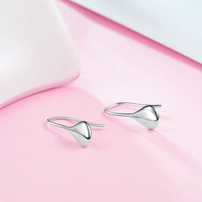 Pull Through Teardrop Dangle Earrings 925 Sterling Silver Simple Water Drop Earrings Birthday Mother's Day Christmas Gifts for Women