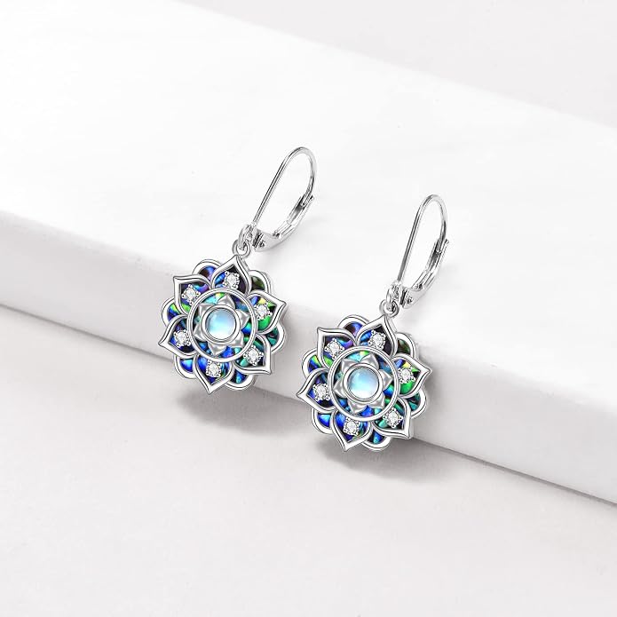 Lotus Earrings Sterling Silver Lotus Flower Dangle Drop Earrings Yoga Jewelry Gifts for Women