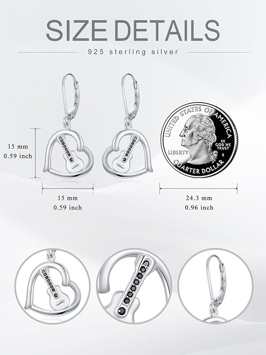 Midari Heart Dangle Earrings 925 Sterling Silver Leverback Drop Earrings Teacher Music Art Jewelry Gifts for Women Students Apple/Guitar/Palette/Note Design