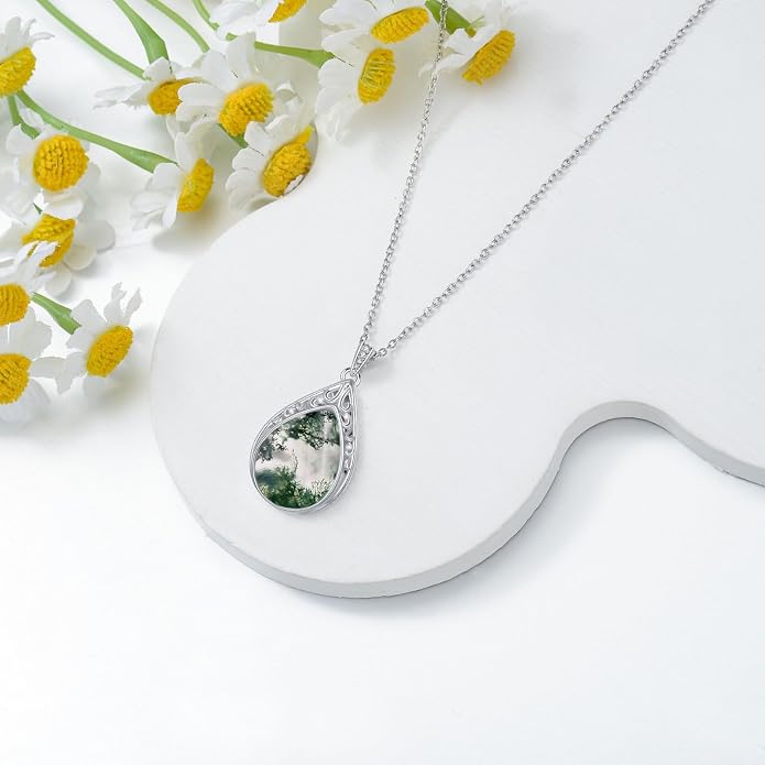 HPQQ Teardrop Necklace 925 Sterling Silver Filigree Gemstone Pendant Necklace Fine Jewelry Birthday Mother's Day Gifts for Women Her Mom