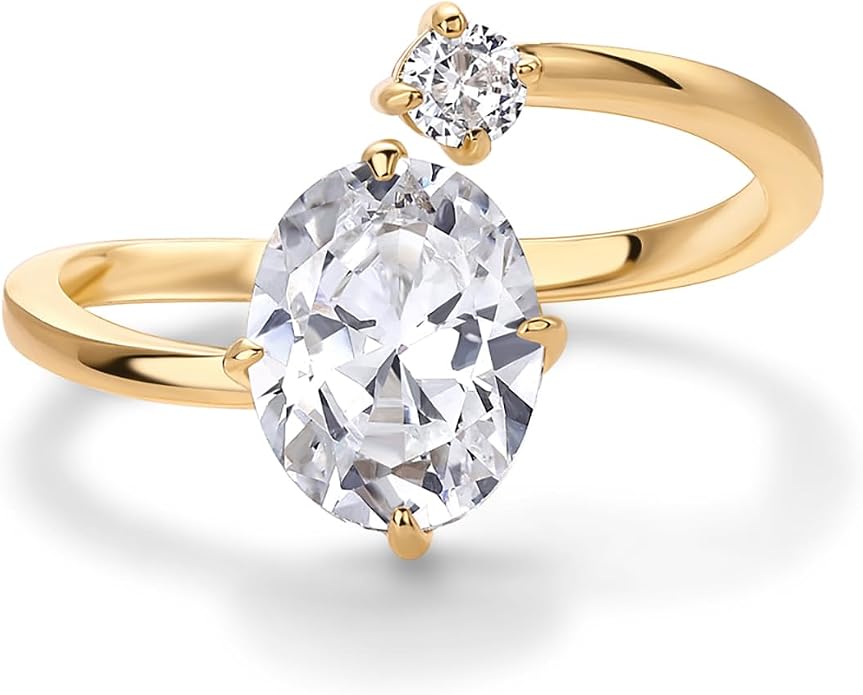PAVOI 14K Yellow Plated Toi Et Moi 3CT Cushion Cut Cubic Zirconia Stone Wraparound Engagement Promise Ring for Women - Statement Ring