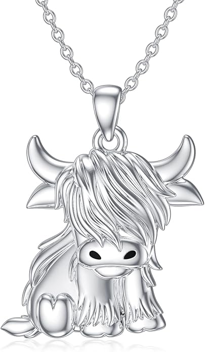 Highland Cow Gifts for Women 925 Sterling Silver Highland Cow Birthstone Necklace Fluffy Cow Jewelry Gifts Birthday Christmas