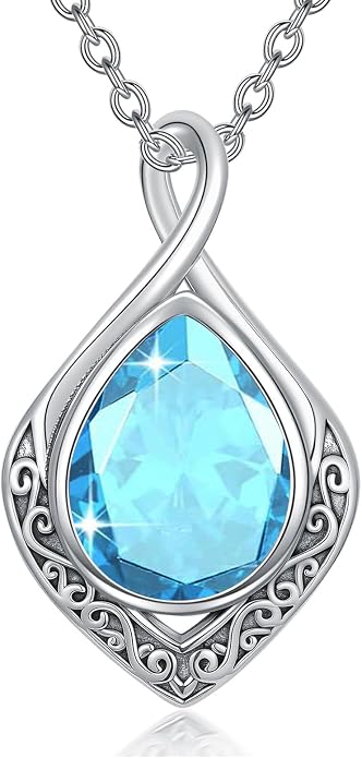 PELOVNY Celtic Knot Necklaces for Women 925 Sterling Silver Gemstone/Birthstone Teardrop Infinity Necklace Irish Celtic Pendant Jewelry Gifts for Mom Daughter Wife