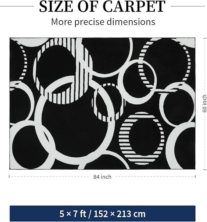 YIHOUSE Black and White Rug Washable 5x7 Area Rugs for Living Room | High and Low Pile Modern Rug for Bedroom Non Slip, Soft Modern 3D Textured Carpet for Dining Room Playroom Home Office Decor