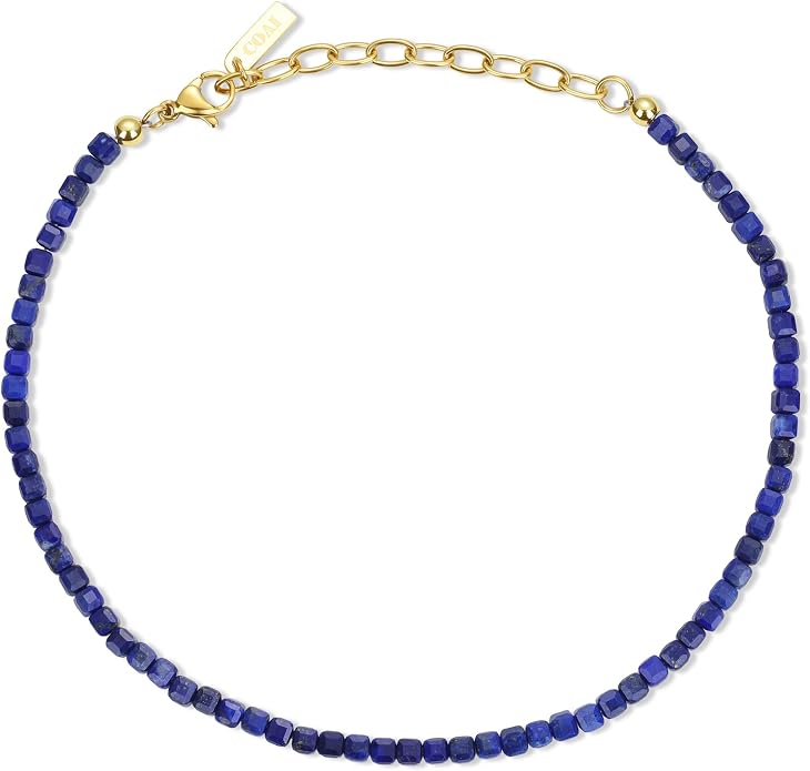 COAI Waterproof Anklet for Women, Square Crystal Beaded Anklet for Women, Red Carnelian/Turquoise/Lapis Lazuli
