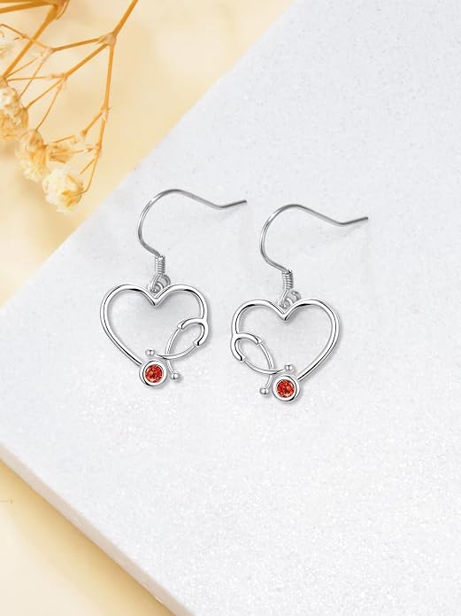Midari Heart Dangle Earrings 925 Sterling Silver Leverback Drop Earrings Teacher Music Art Jewelry Gifts for Women Students Apple/Guitar/Palette/Note Design
