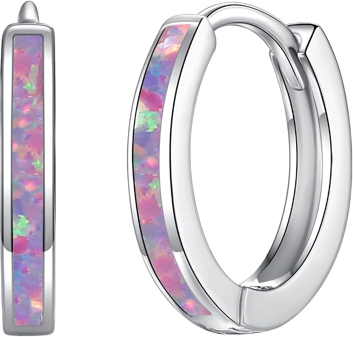 CiNily Sterling Silver Hoop Earrings, Tiny Opal Hoop Earrings for Women Small Huggie Earrings Lightweight Dainty Mini Hoops Hypoallergenic Jewelry Cartilage Piercing Hoop Earrings 12mm