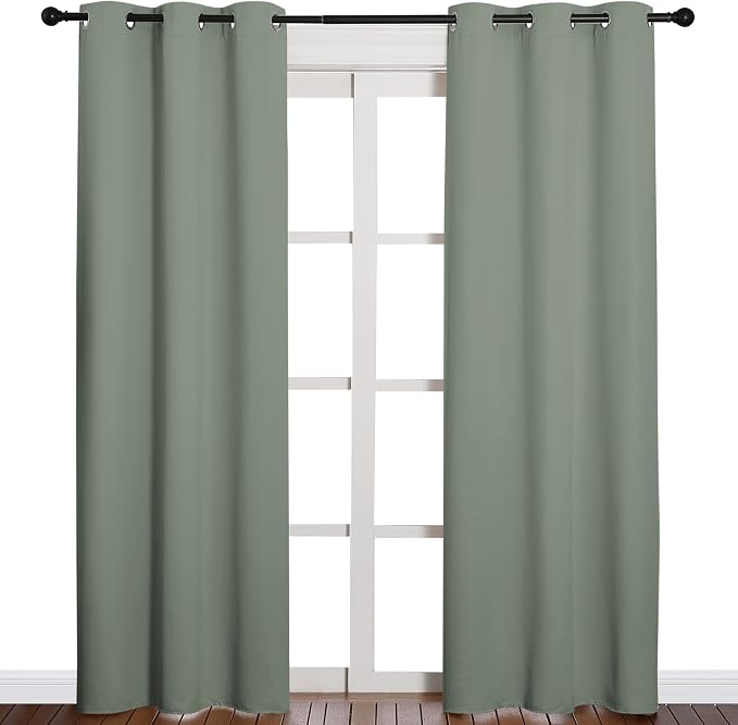 NICETOWN 84 inches Blackout Curtains for Office and Theater, Thermal Insulated Solid Grommet Drapes for Living Room (Sage Green, 1 Pair, 42 inches Wide)