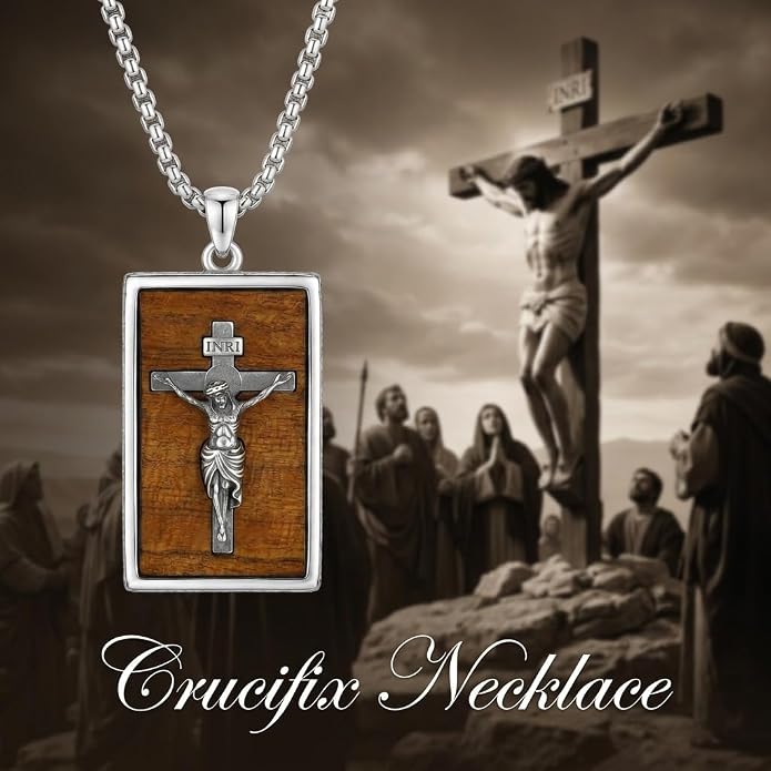 ONEFINITY Wooden Necklace Viking Wolf/St Benedict Medals/St Michael/Crucifix/St Christopher Pendant Necklace for Men Archangel Amulet Wooden Religious Jewelry Gifts for Men Women