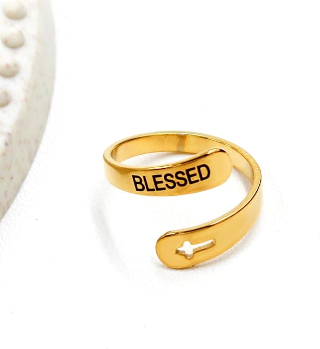 Uloveido Adjustable Inspirational Flying Dandelion Double Stainless Steel Freedom Ring Bands Cool Stacking Gift for Women, Engraving Rings Motivational Gift Y2004