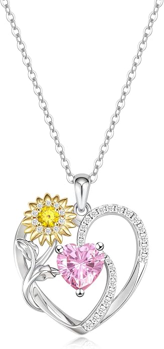 Anniversary Birthday Gifts for Women - Heart Birthstone Necklace: 925 Sterling Silver Rose/White/Yellow Gold Pendant Necklaces Gold Jewelry Gift for Wife Girlfriend Mom Daughter Grandma