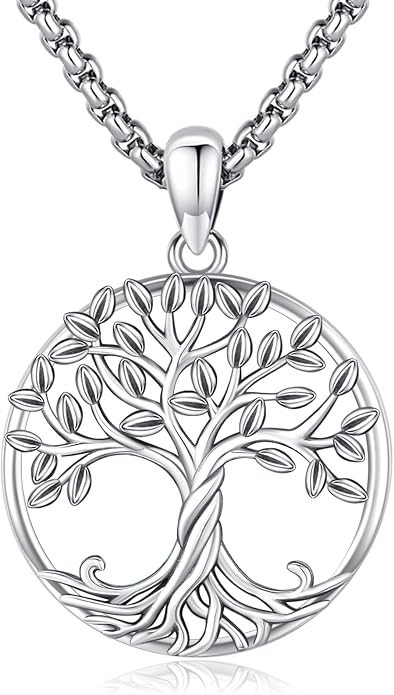 Tree of Life Necklace for Women Sterling Silver Celtic Moon Tree Moonstone Turquoise Pendant Heart Family Tree Necklace for Mother Daughter Sister Gifts