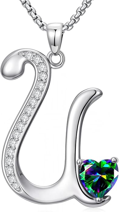 Birthday Gifts for Women Alphabet A to Z Initial Birthstone Pendant Necklaces for Women - 18k White Gold Plated Personalized Name Jewelry Anniversary Graduation Gifts for Wife Her Daughter Girlfriend(with Gift Box)