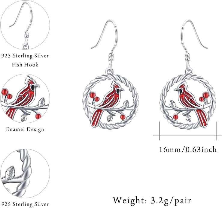 Butterfly/Cardinal/Rabbit/Frog/Turtle/Dragonfly/Flamingo/Mermaid/Hummingbird/Robin/Raven/Owl/Whale/Cat Earrings S925 Sterling Silver Animal Jewelry Gifts for Birthday Christmas