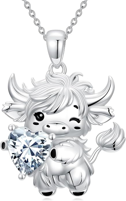 PELOVNY Teddy Bear Necklace for Women 925 Sterling Silver Bear/Highland Cow/Fox/Cat/Axolotl Birthstone Necklace Christmas Birthday Jewelry Gifts for Mom Daughter Wife Sister