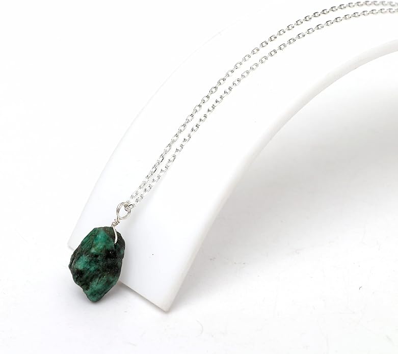 Raw Birthstone Crystal Necklace for Women, Hypoallergenic 925 Sterling Silver Pendant, Adjustable 16+2" Silver Chain, Light Natural Gemstone Jewelry for Everyday Wear & Gift for her & him