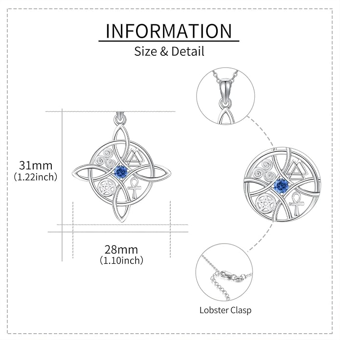 YAFEINI Sterling Silver Witches Knot Pendant Necklace - Celtic Cross Witch Jewelry Amulet Gifts for Women