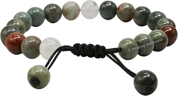 Amazing Gemstone African Bloodstone Bracelet for Women Men's Gifts - Protection Healing Crystal Bracelet - 8mm Gemstone Beaded Adjustable Bracelet Pulseras para Hombres Mujer Stocking Stuffers