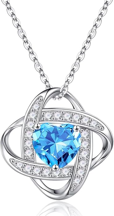 Iefil 925 Sterling Silver Love Knot Birthstone Necklace, Anniversary Birthday Gifts for Women, Jewelry Gift for Wife Mom Girlfriend Daughter