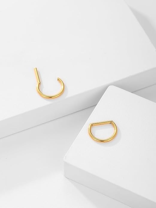 Oveta Titanium D Shaped Nipple Rings 14G for Nipple Piercing Jewelry Higned Segment Clicker Ring Hoops 11mm 12mm 14mm for Women Men, Silver Gold Black, 2PCS