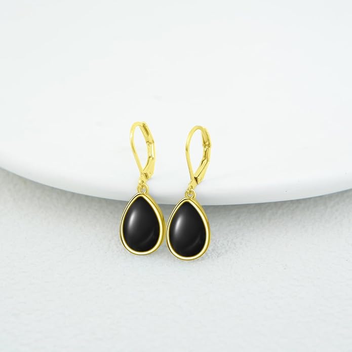 Larimar/Star/Dragonfly/Sunflower/Moonstone/Black Onyx Earrings for Women Leverback Dangle Earrings Hypoallergenic Jewelry for Women