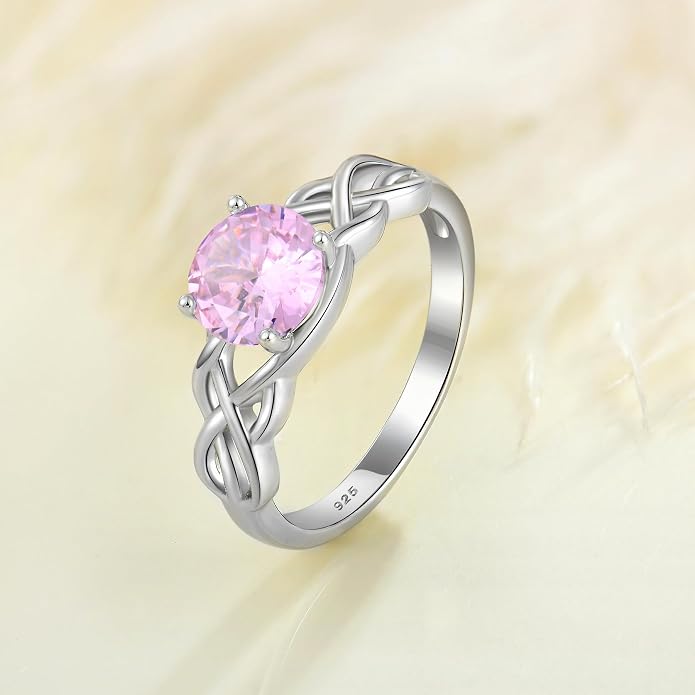 STARCHENIE Celtic Knot Promise Ring for Women 925 Sterling Silver Engagement Wedding Band with Birthstone (Size 5-10)