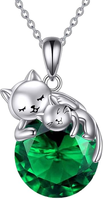 Cat Necklace Sterling Silver Cat Zircon Pendant Gothic Jewelry for Women Animal Lovers Gifts