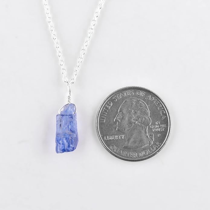 Raw Gemstone Dainty Pendant Necklace for Women, Natural Birthstone Handmade Jewelry, Healing Chakra Crystal, Silver Plated Chain 18" Birthday Gift for Her