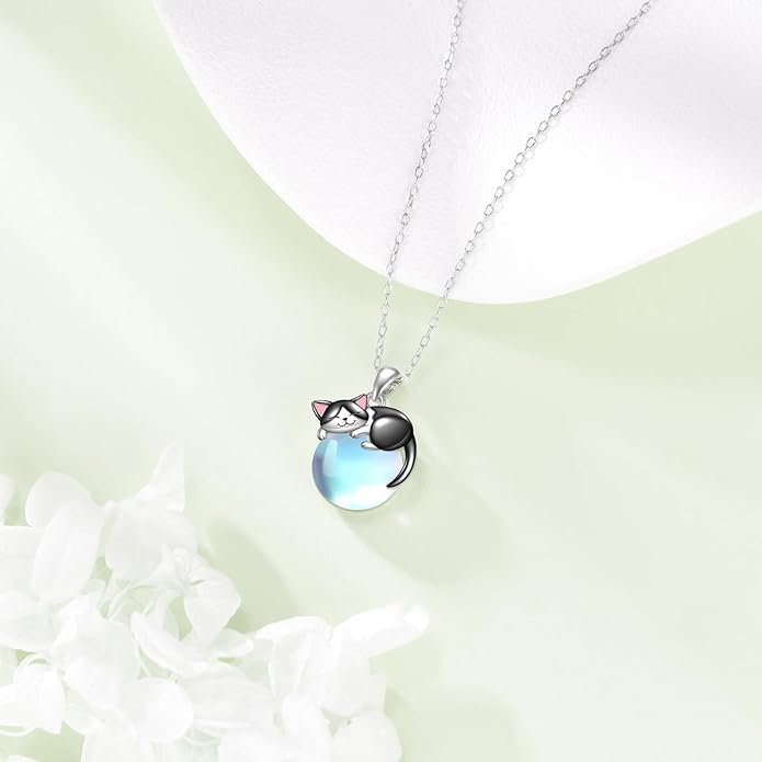 Cat Necklace Sterling Silver Cat Zircon Pendant Gothic Jewelry for Women Animal Lovers Gifts