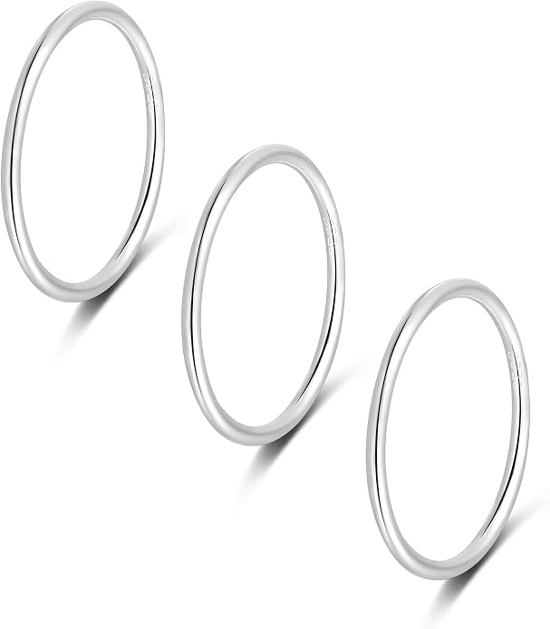 CANDYFANCY 925 Sterling Silver 1.2mm Stacking Midi Thin Rings Thumb Pinky Ring Stack Knuckle Rings for Women Band Ring Size 2.5-8.5