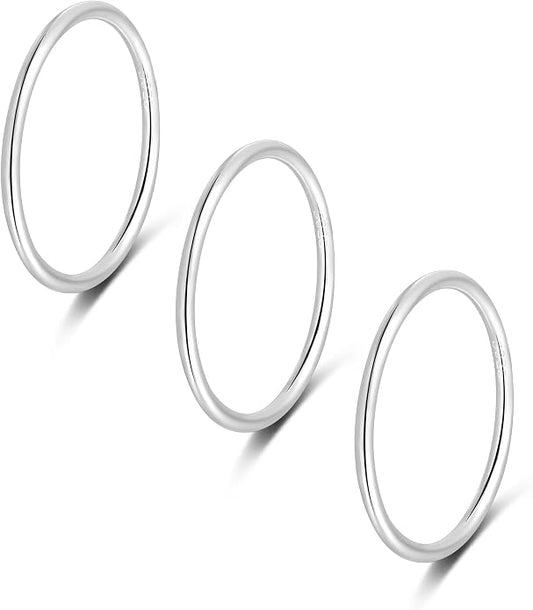 CANDYFANCY 925 Sterling Silver 1.2mm Stacking Midi Thin Rings Thumb Pinky Ring Stack Knuckle Rings for Women Band Ring Size 2.5-8.5
