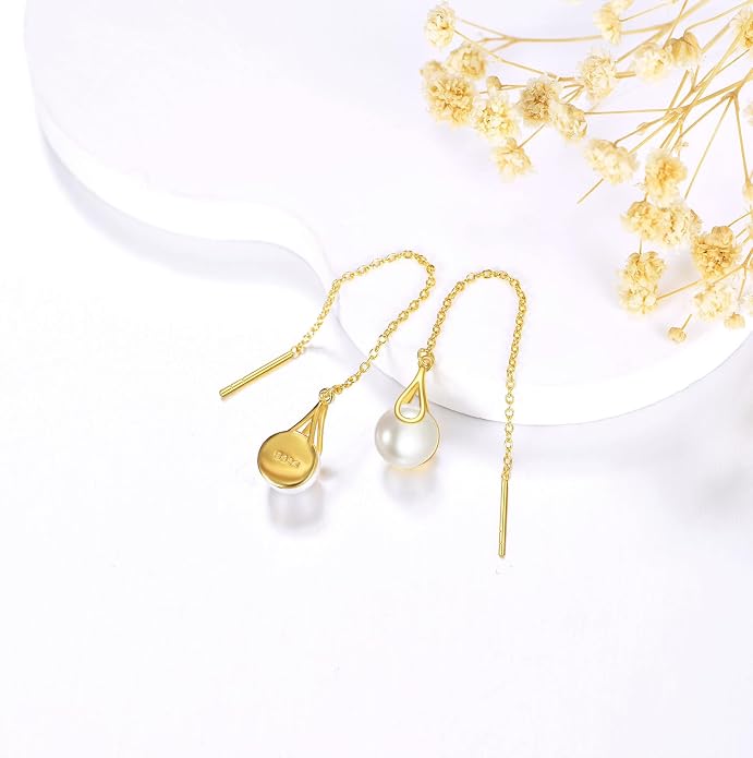 POPLYKE Sterling Silver CZ Threader Earrings Teardrop Chain Tassel Dangling Earrings for Women Dangling Jewelry