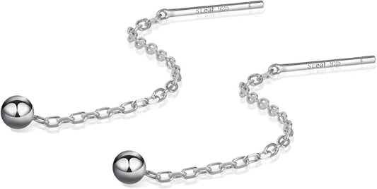 S.Leaf Threader Earrings for Women 925 Sterling Silver Gold Plated Hypoallergenic Backless Ardant Chain Duster Tassel Drop Double Piercing Pull Through Earrings for Women Trendy